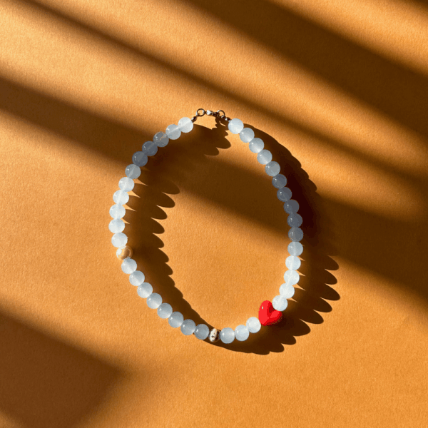 Naszyjnik szklany - Blue Candy Heart - błękit, serce i jaspis