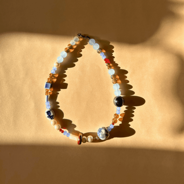 Naszyjnik niezapominajka - OTOK x manzuko - niebieski i czekolada