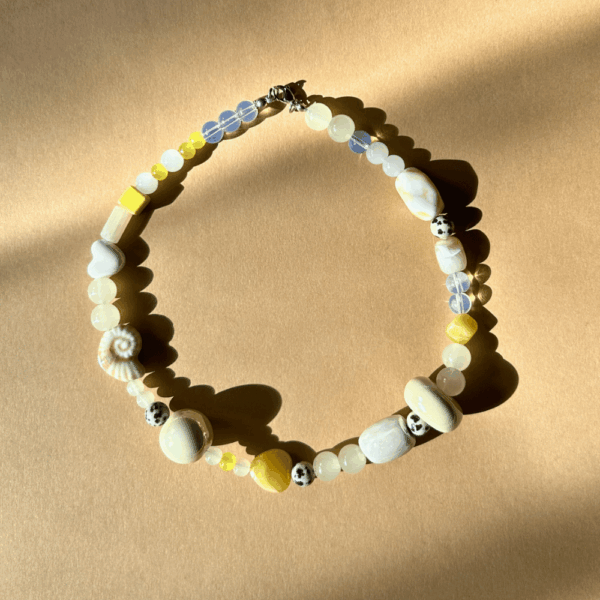 Naszyjnik niezapominajka - ceramika, muszla, jaspis, serce - żółty