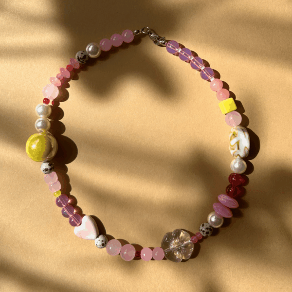 Naszyjnik niezapominajka - różowo-żółta