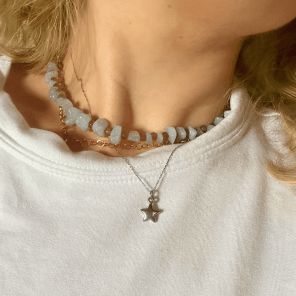 Naszyjnik z akwamarynowego jadeitu i szkła - chocker