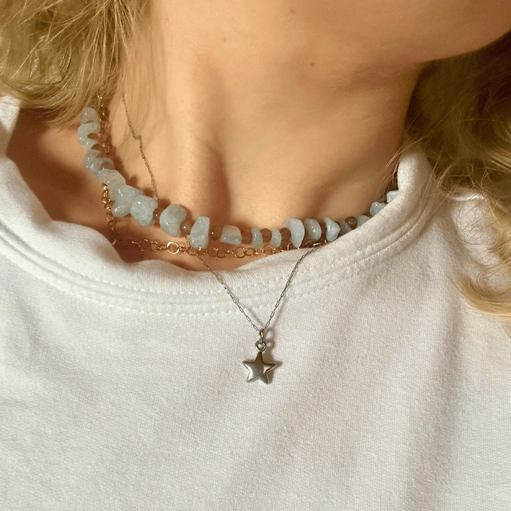 Naszyjnik z akwamarynowego jadeitu i szkła - chocker