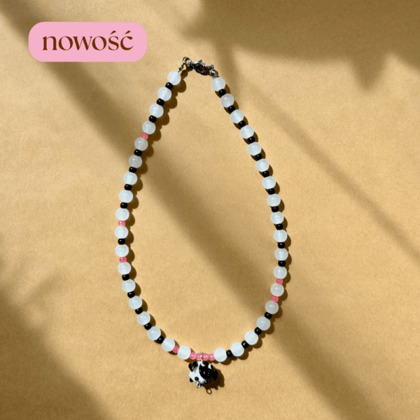 Szklany naszyjnik z owcą ze szkła lampwork