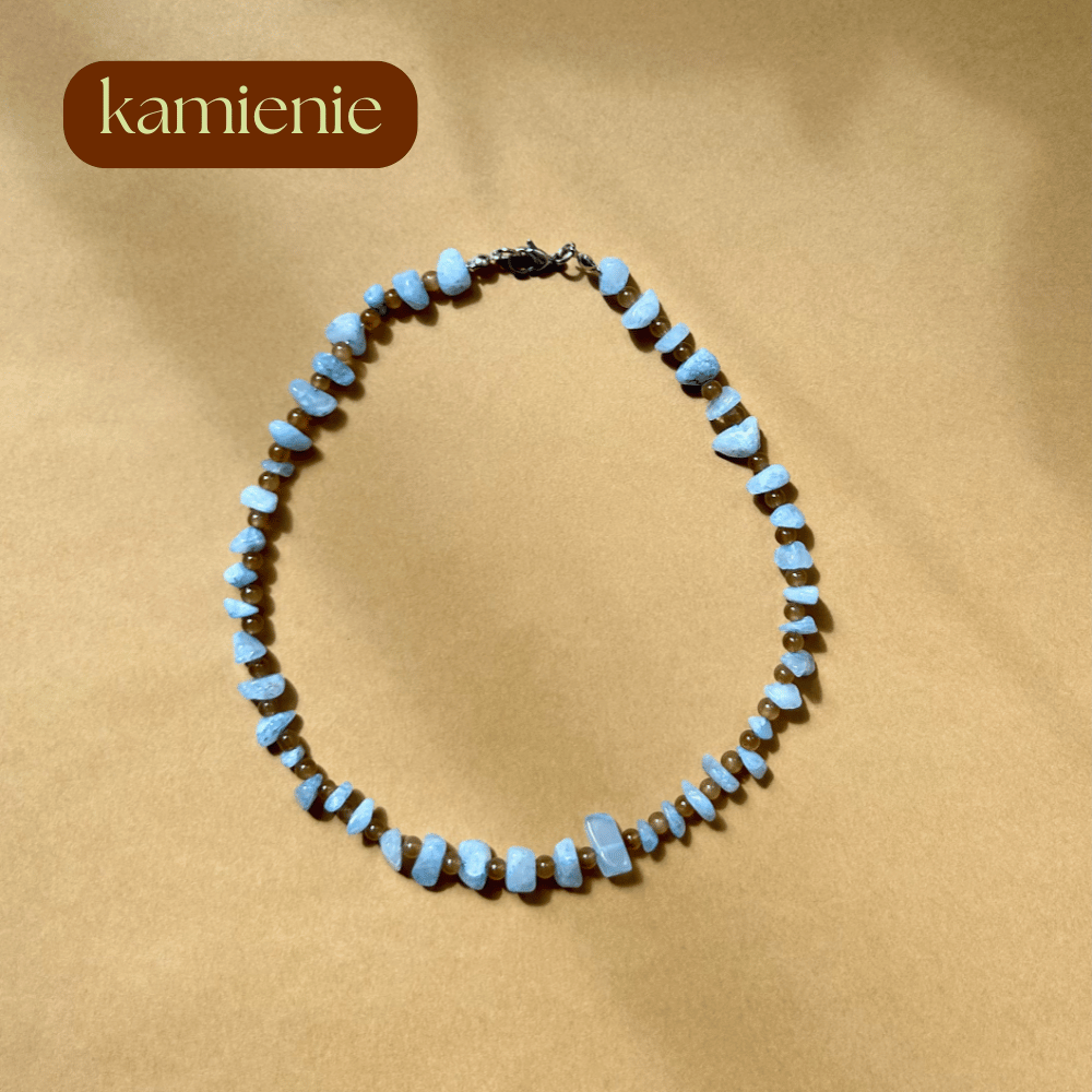 Naszyjnik z akwamarynowego jadeitu i szkła - chocker