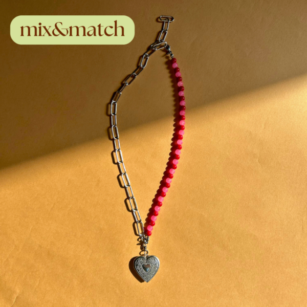 Łańcuch „Mix & Match” – pół łańcuch, pół naszyjnik z odpinaną zawieszką - serce, róż, czerwień