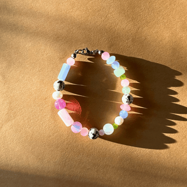 Bransoletka PASTELE - szkło, jaspis, perły i dodatki