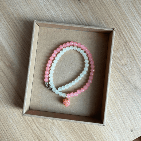 Szklany naszyjnik – masełko & brzoskwinia z zawieszką maliną