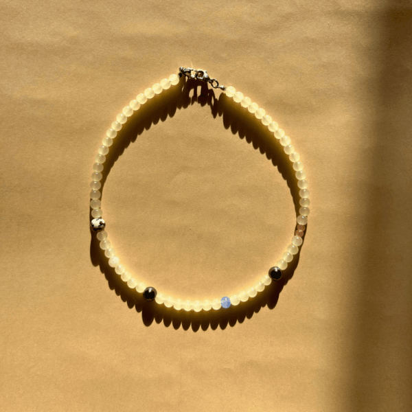 Naszyjnik szklany - dopinany - szkło, jaspis, hematyt