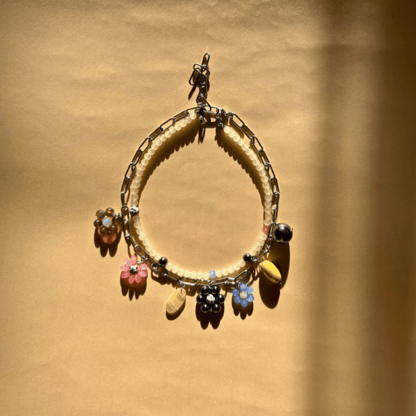 Zestaw - Łańcuch z zawieszkami - kwiaty, jaspis, szkło, aragonit, hematyt i naszyjnik