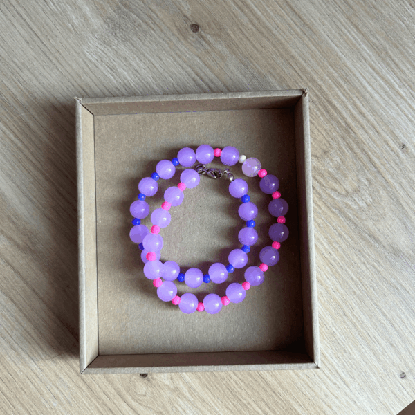 Szklany naszyjnik – fiolet, róż, niebieski
