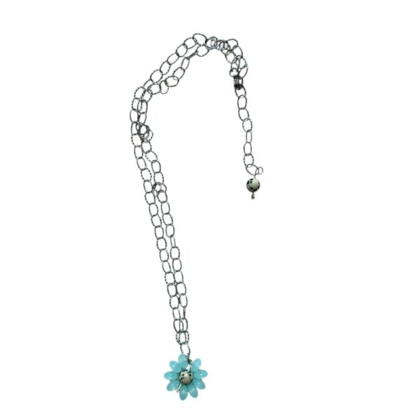 Łańcuszek ze stali, kwiatek i jaspis dalmatyński - niebieski OTOK