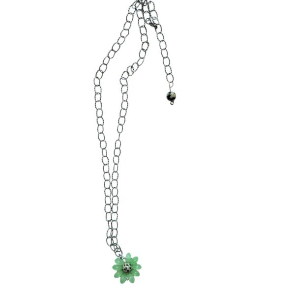 Łańcuszek ze stali, kwiatek i jaspis dalmatyński - zielony OTOK