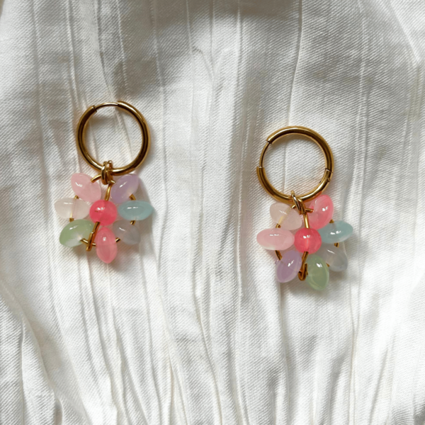 Kolczyki „Pleciony Kwiat” PASTELE szkło i stal chirurgiczna OTOK