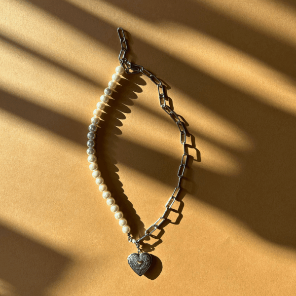 Łańcuch „Mix & Match” – pół łańcuch, pół naszyjnik z odpinaną zawieszką - serce i perły