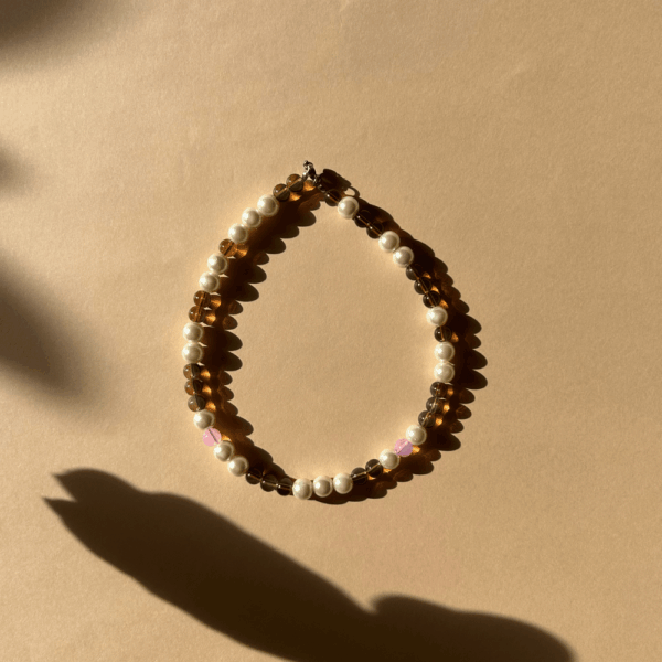 Naszyjnik szklany - szklane perły, brąz, róż